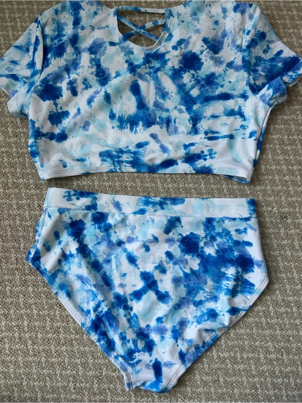 Old Navy Blue and White Tie-Dye Girls Two-Piece Swim Set